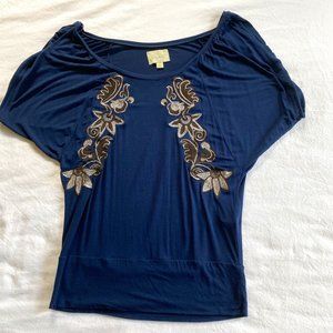 Anthropologie Deletta Dark Blue Floral Top Women's XS